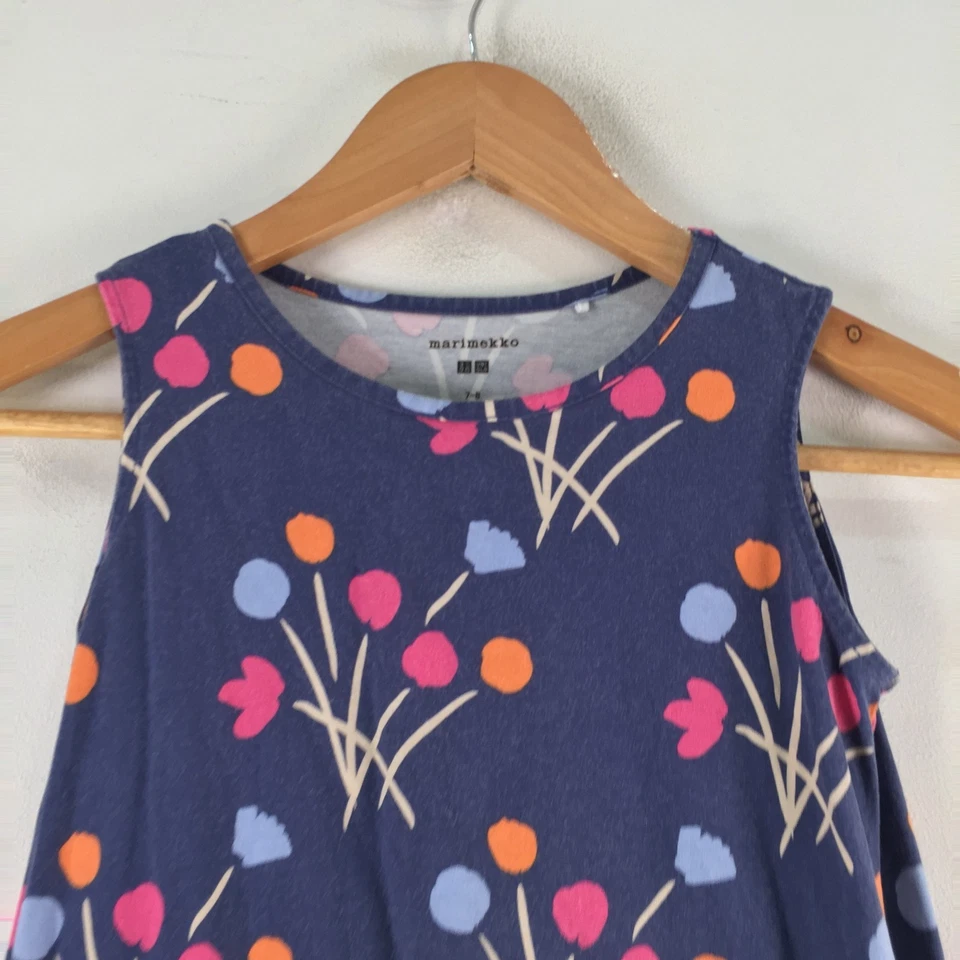 Vestido sin mangas Marimekko uniqlo 7-8 años azul marino floral algodón sin mangas 124008 Foto 2 de 4