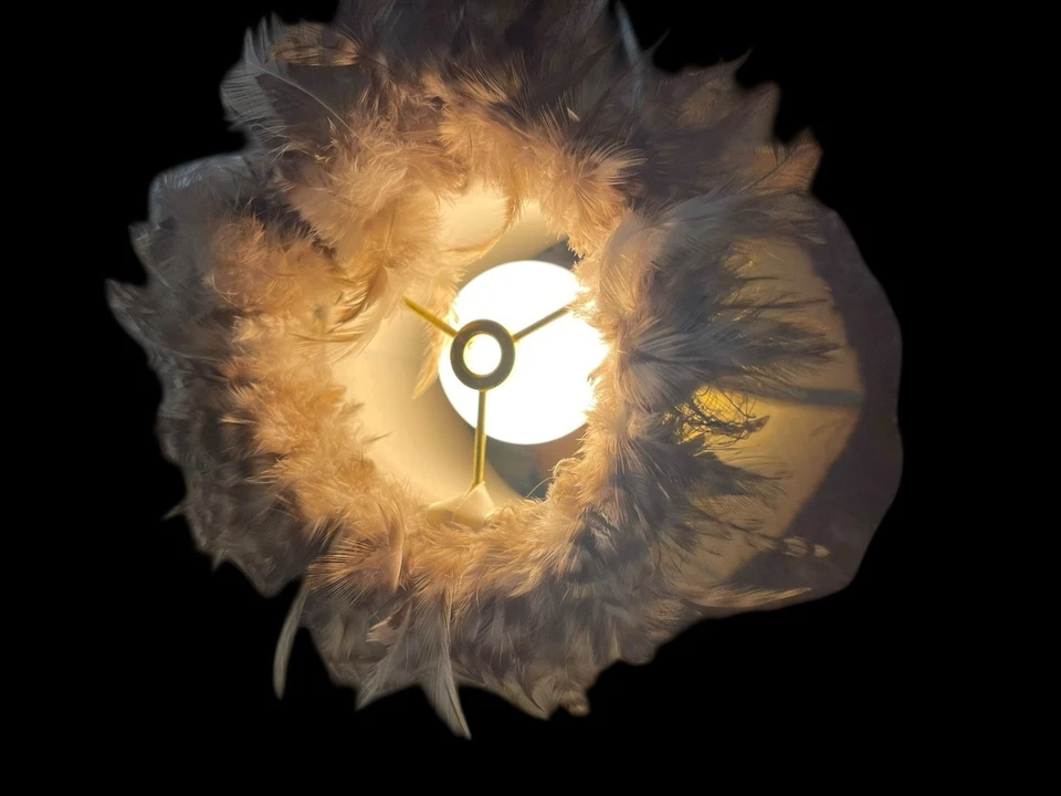 Vintage Ostrich Feather Gold Silk Lamp Shade HTF (Smaller Matching Available) - Image 3 of 4