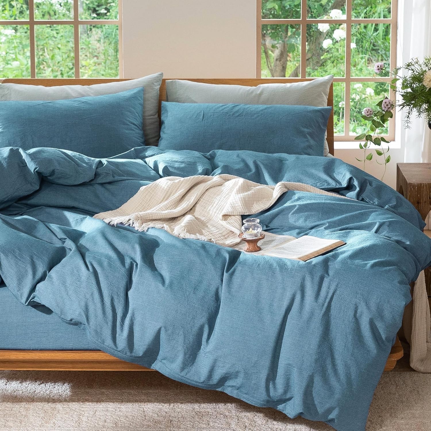 Teal Blue  Cotton Duvet Cover And 2 Pillow Cover  in king, Queen and other size.