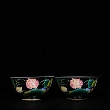 A Pair Fine Collectable Art Handmade Painting Famille Rose Porcelain lotus Bowl
