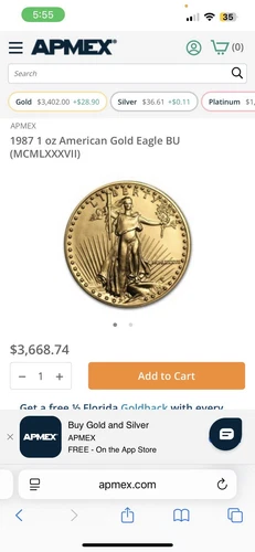 1987 $50 American Gold Eagle BU 1 oz (MCMLXXXVII)