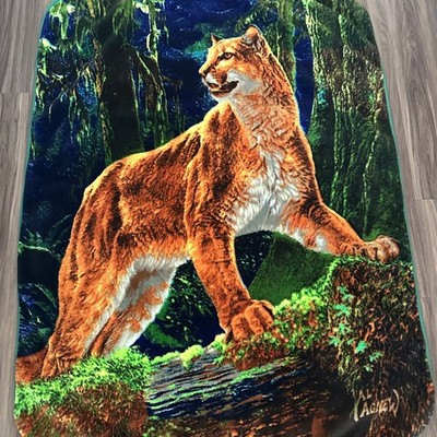Blanket Throw Mountain Lion Wild Cougar Forest Fleece 48 x 62 Northwest Al Agnew