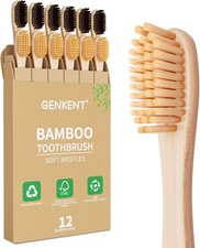 GENKENT Bamboo Toothbrushes 12 Pack Natural Toothbrushes BPA Free Soft Bristles