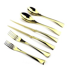 6 PCS Gold Stainless Steel Mirror Polished Flatware Dinnerware Service For 1