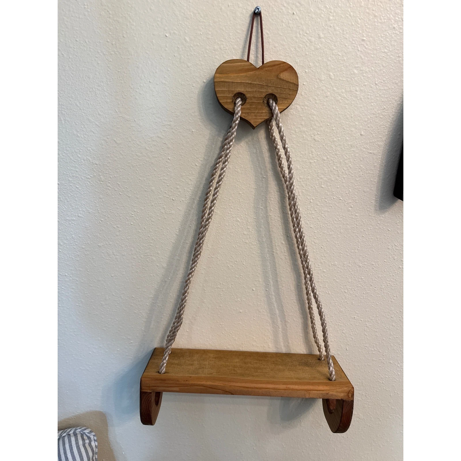 Rustic Wooden Hanging Swing Shelf Set Heart Cutout Farmhouse Wall Decor 3pc