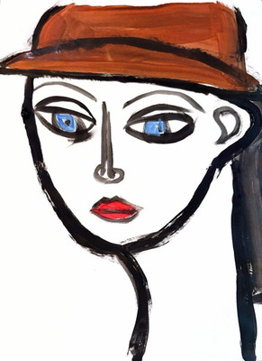 Original Impressionist Acrylic 11x14 Woman Face Paper Signed Wall Art Decor