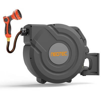 NEOTEC Retractable Garden Hose Reel 5/8 in x 115 ft Wall Mount 9-Function Nozzle