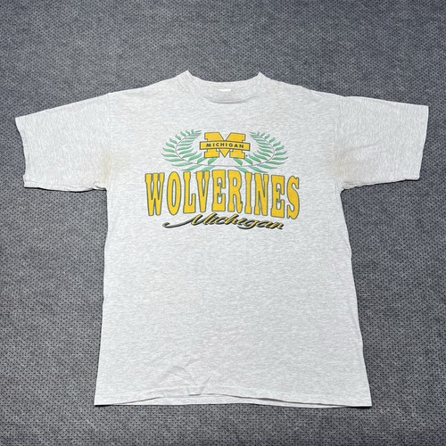 Vintage 90S University Of Michigan Wolverines T-Shirt Large RARE MENS GRAY