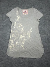 Johnny Was Tunic Shirt Womens Medium Gray Floral Boho Rayon Top