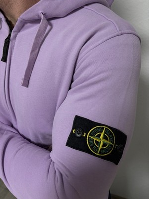 Stone Island Zip Hoodie , mit Kapuze. Logo patch, Gr. L , Sweatshirt . Lila 