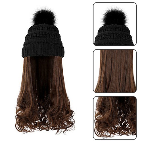 Warm Wig Hat Ladies Knit Hats Novelty Headwear with Attached Wigs - Picture 6 of 12
