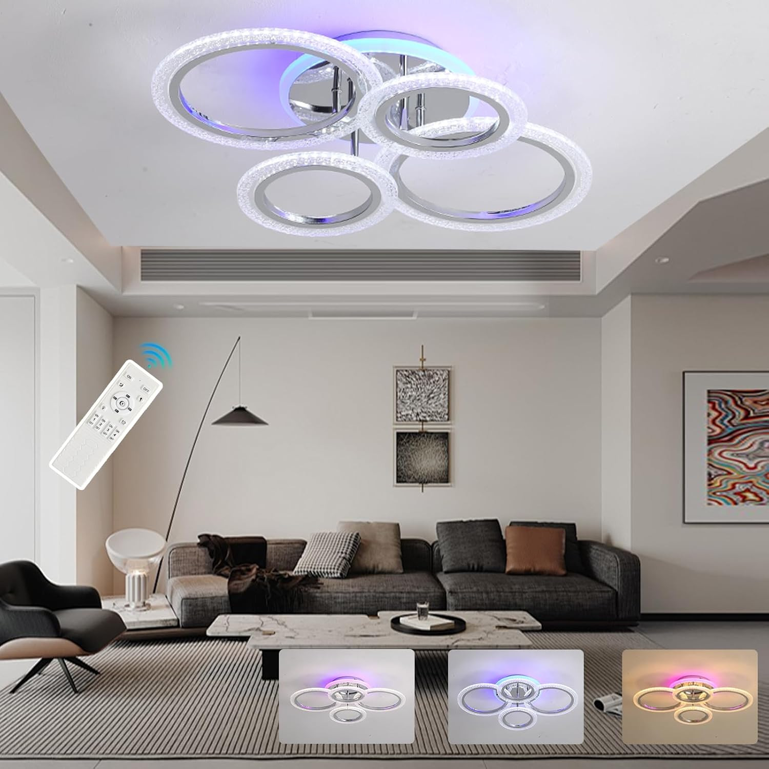 Plafoniera Design LED Cromo 4 Cerchi Luminosi - Illuminazione Luxury
