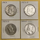Lot Of 4 SILVER Franklin Half Dollar 90% Silver 1952, 1952D, 2 1953Ds In Holders