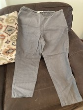 EILEEN FISHER Pants M Heavy Linen Tapered Ankle Elastic Waist Side Zip Gray