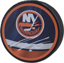 Ryan Pulock Islanders Signed Reverse Retro Logo Hockey Puck