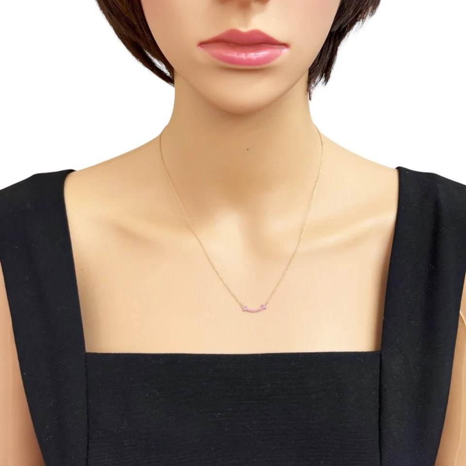 TIFFANY&Co. Necklace K18 Pink Gold Pink sapphire T Smile used - Image 2 of 4