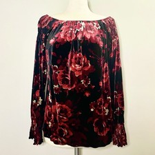 Karen Kane Bella Peasant Shirt Velvet Floral Off Shoulder Top Size 0X NWT