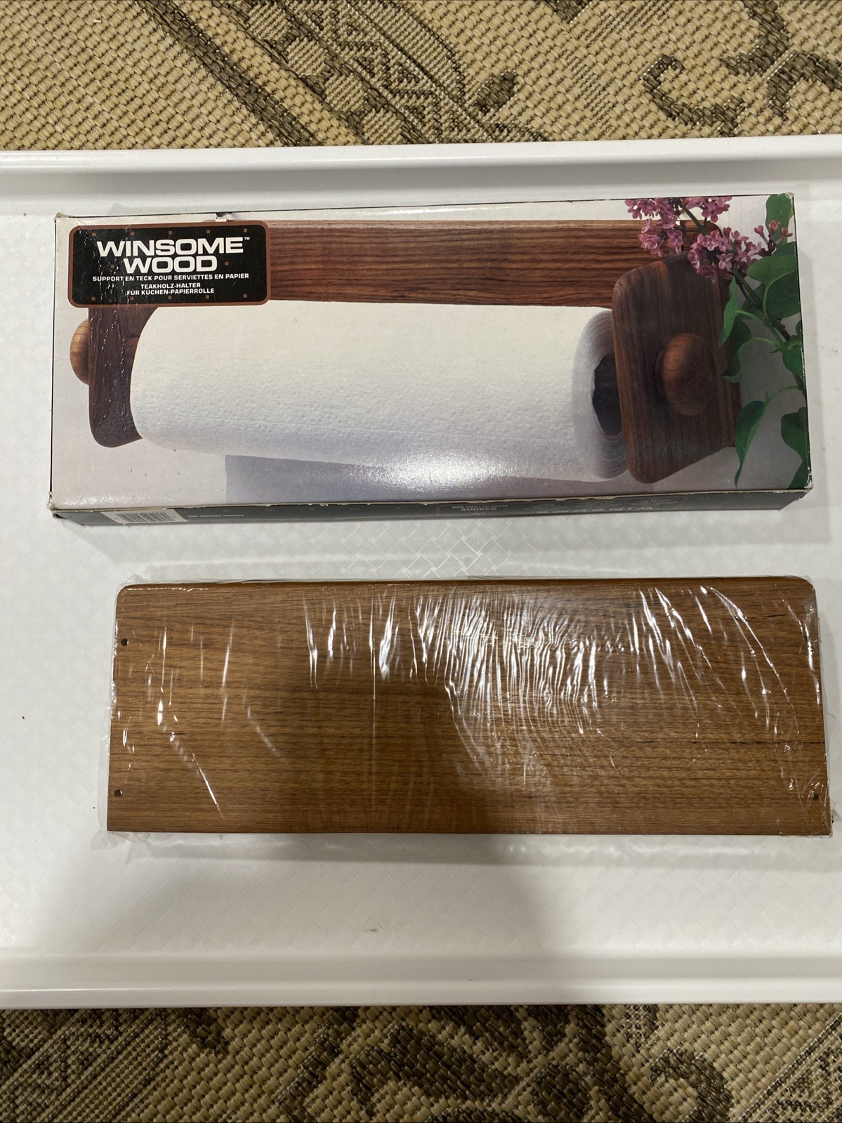 Vintage Winsome Wood Teak Paper Towel Holder NIB 14”W