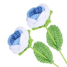 2Pcs Crochet Flower, Rose Handmade Knitted Bouquet, Blue Gradient