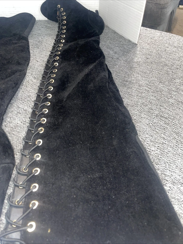 Botas hasta el muslo para casa de muñecas negras tacón alto elegante calcetín alto bota talla 8,5 Foto 2 de 4