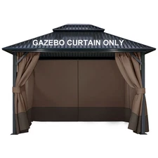 10x10ft Outdoor Gazebo Curtains Waterproof 4-Panel Privacy Sidewall Replacement