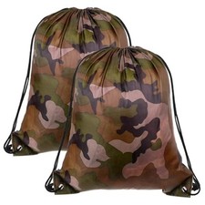 2PCS Camo Bag Drawstring Backpack Draw String Bag 13.8 16.5 Inch Camouflage