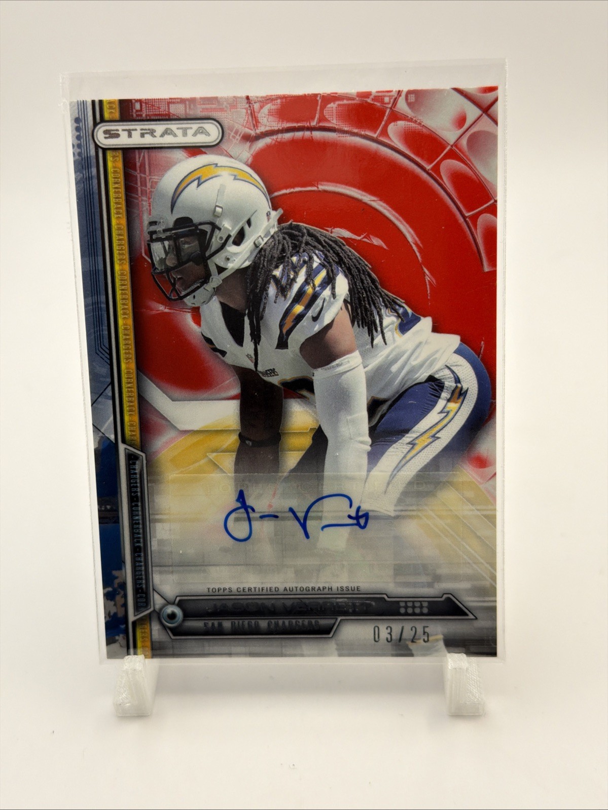 2014 Topps Strata - Rookie Autographs Jason Verrett #127 Ruby /25 (AU, RC)