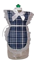 Blue Gray Plaid Apron Cover-up for Pancake Syrup Catsup Dish Soap Bottle Gift