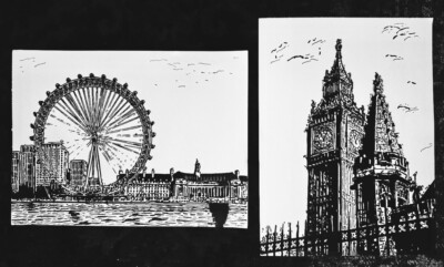 Original A4 Cartridge Paper Sketch Drawing London Eye Big Ben Gift No Frame UK