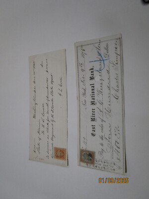 EAST RIVER MERCHANTS NATIONAL BANK  VT 1868-1875 4 LOT BANK CHECK REV STAMPS