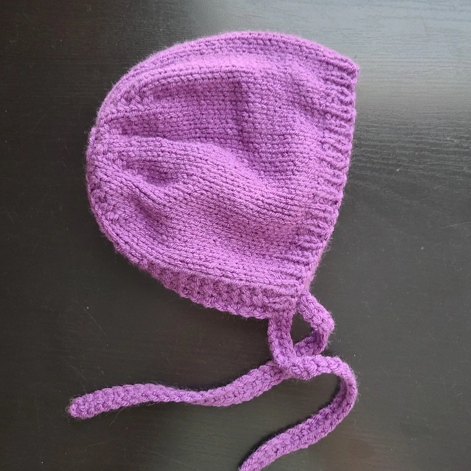Sombrero Bebé Niña BONNET Tejido Acrílico Poliéster Hecho a Mano Púrpura Talla 2-4 Meses Foto 4 de 4