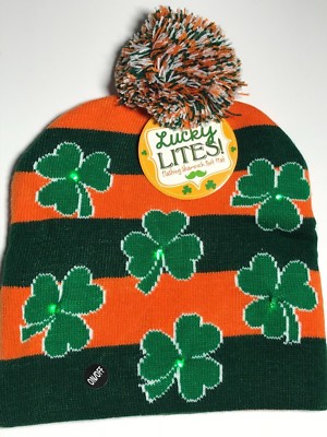 2 Pieces St Patricks Day Shamrock Necklace Green Bead Clover Necklace for Party Costume Accessory Patricks Day Hat Green Plaid Hat Irish Fabric Hat with 8 Pieces St