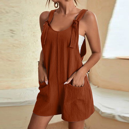 Womens Strappy Loose Dungarees Shorts Summer Romper Beach Jumpsuit Playsuit Size - Picture 14 of 28