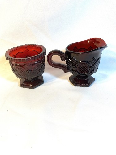 avon ruby red glass creamer & sugar set - Picture 2 of 7