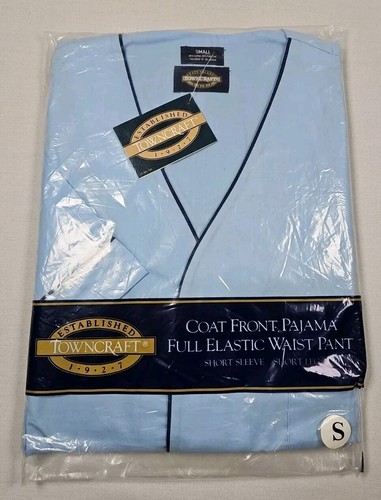 VTG New Towncraft Coat Front Pajama Set Short Sleeve/Short Leg Lt Blue Mens S - 第 1/6 張圖片