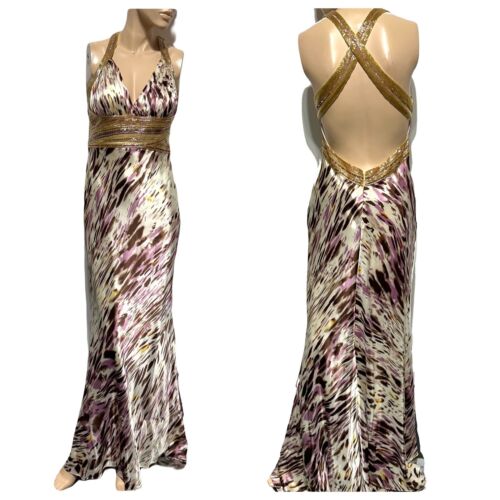 Camille La Vie Satin Beaded Long Gown Dress Size 9 / 10 Low Back Pageant Prom