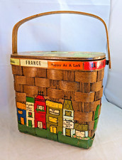 Caro Nan Hand Painted Wooden Woven Basket Purse Lined Signed Europe France VTG