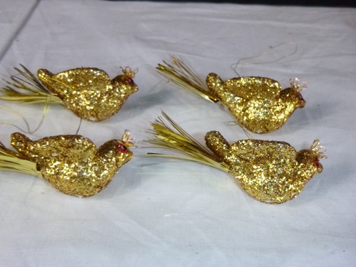 4 vintage anni 60 GOld Glitter Bird ornamenti natalizi coda orpello 3" L - Foto 7 di 10