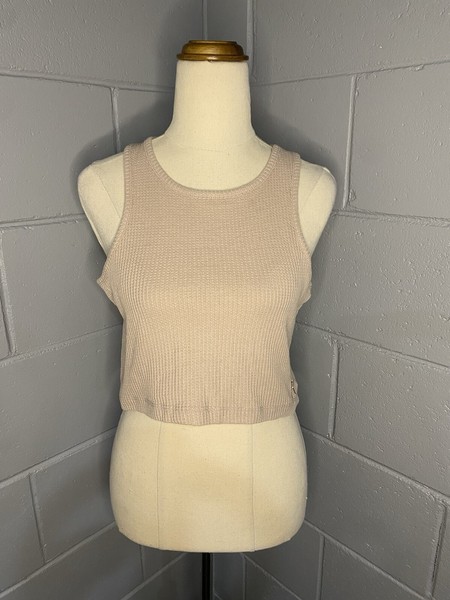 ROCKWEAR Sleeveless Cropped Tank Top Size 10 Knit Beige Gym wear Yoga