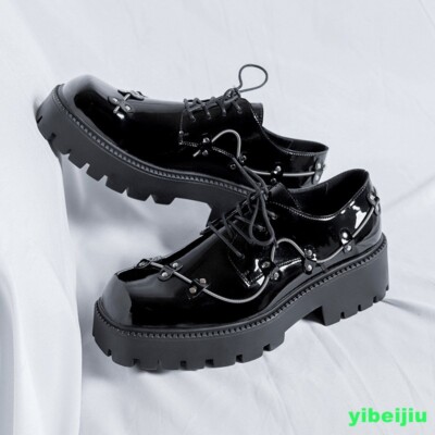  Men's Derby Shiny Leather Shoes Modern Fashion Retro British Style Simple Loose