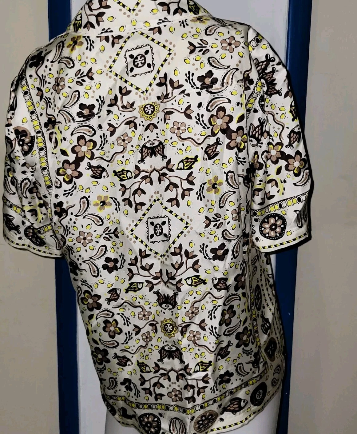 Camicia di seta stampata Tory Burch 8 avorio pesci sogno pigiama vestito twill di seta