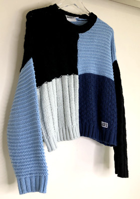 Ragged Jeans Women's Sz Medium Color Block Patchwork Crop LS Oversized Sweater