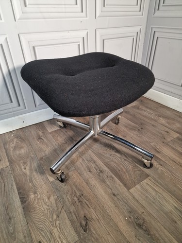 Retro Black Fabric Swivel Foot Stool Seat Office Chair - Mid Century MCM