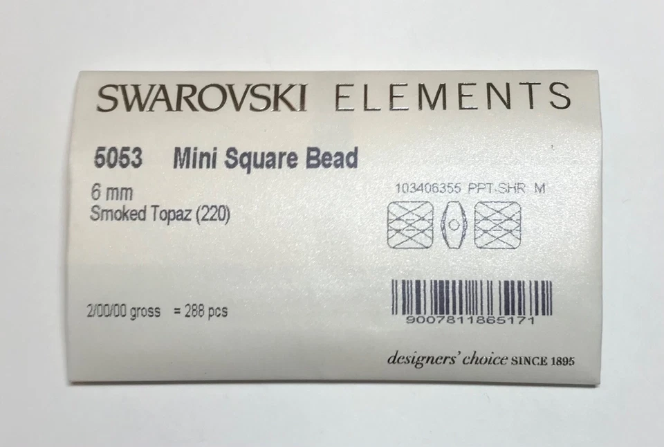 Swarovski® Crystal Mini Square Beads #5053 6mm - SMOKED TOPAZ - 288 Pieces - Image 2 of 4