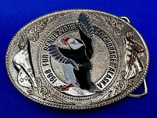 1988 Fur Rendezvous Anchorage Alaska Flag Bald Eagle Commemorative Belt Buckle