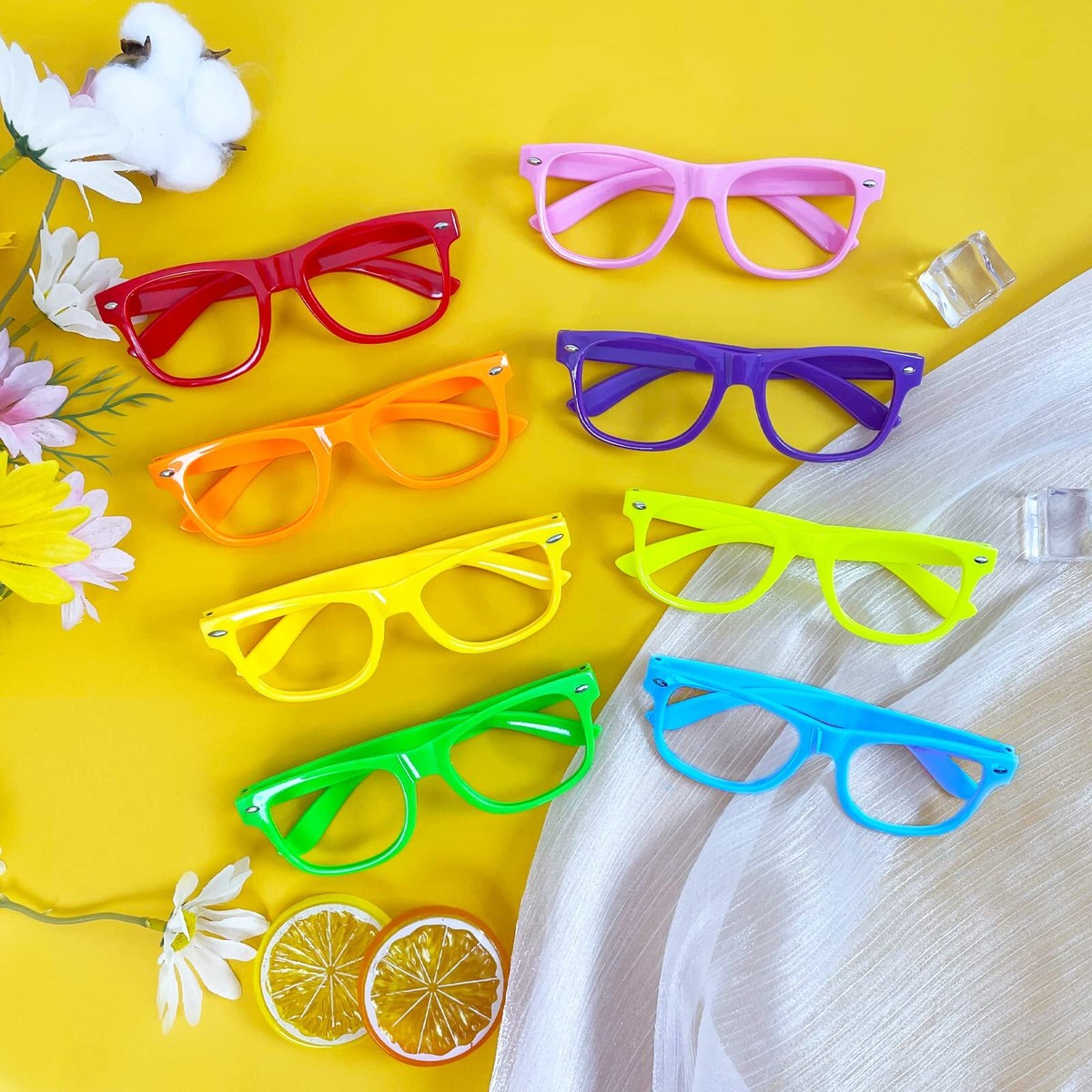 Pibupibu 24 Pack Neon Kids NO Lens Pretend Frame Glasses Bulk