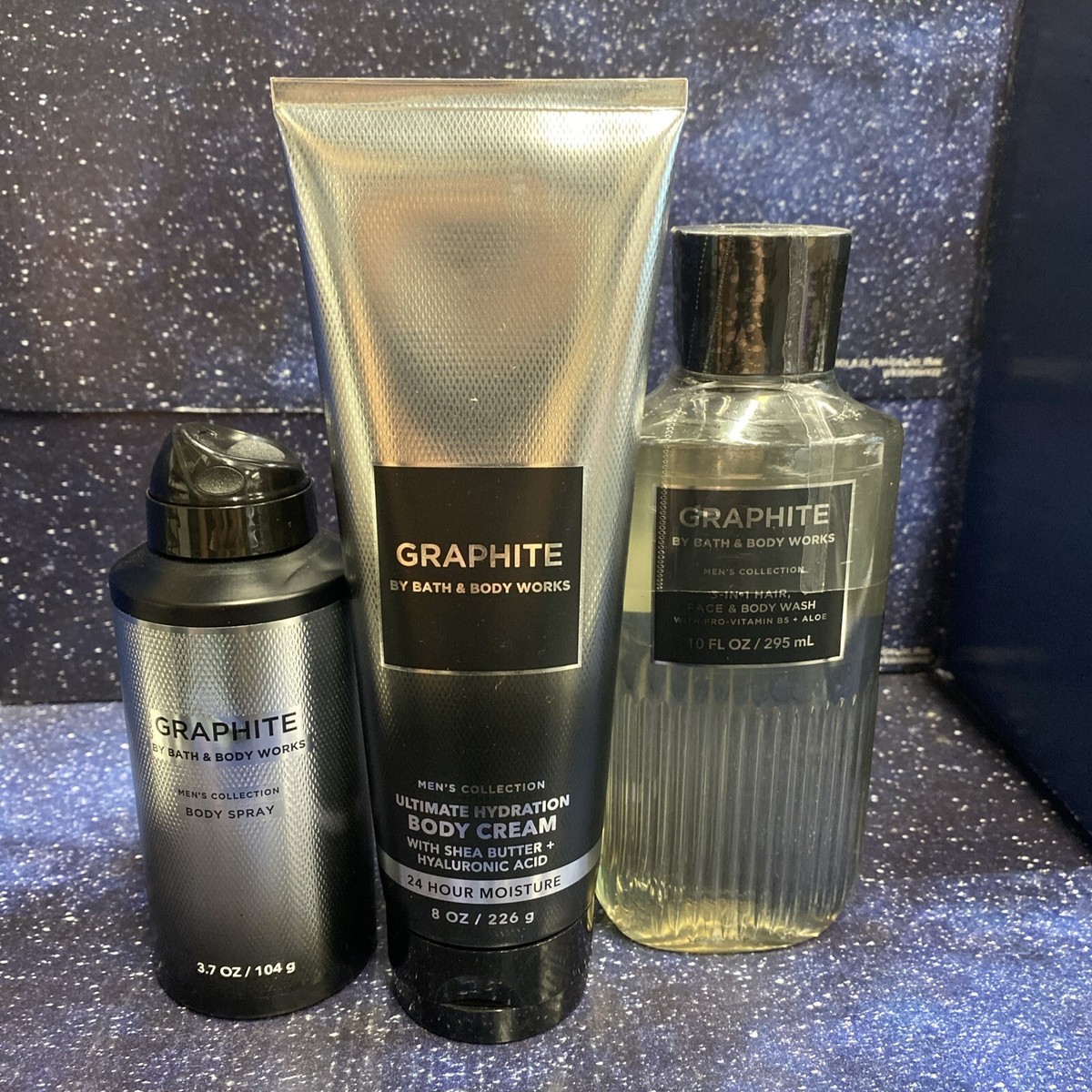 Bath And Body Works Men's Collection Graphite 3 Pcs Set -Body Cream +Wash +Spray Bath And Body Works Men's Collection Graphite 3 Pcs Set -Body Cream +Wash +Spray