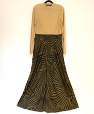 VTG 1970  s Maxi Dress GOLD Black Long Sleeve DISCO GLAM Size S/M Groovy Op Art u