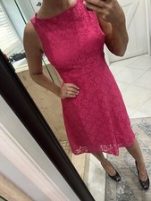 New Chaps Womens Sleeveless Fit & Flare Dress S 6 Pink Lace Floral Barbiecore