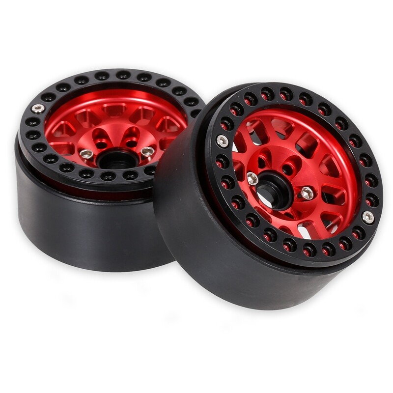 MOHERO Aluminum Beadlock Wheel Rims For 1/10 RC Crawler - Axial SCX10 III, TRX4 (Red+Black) - View #3